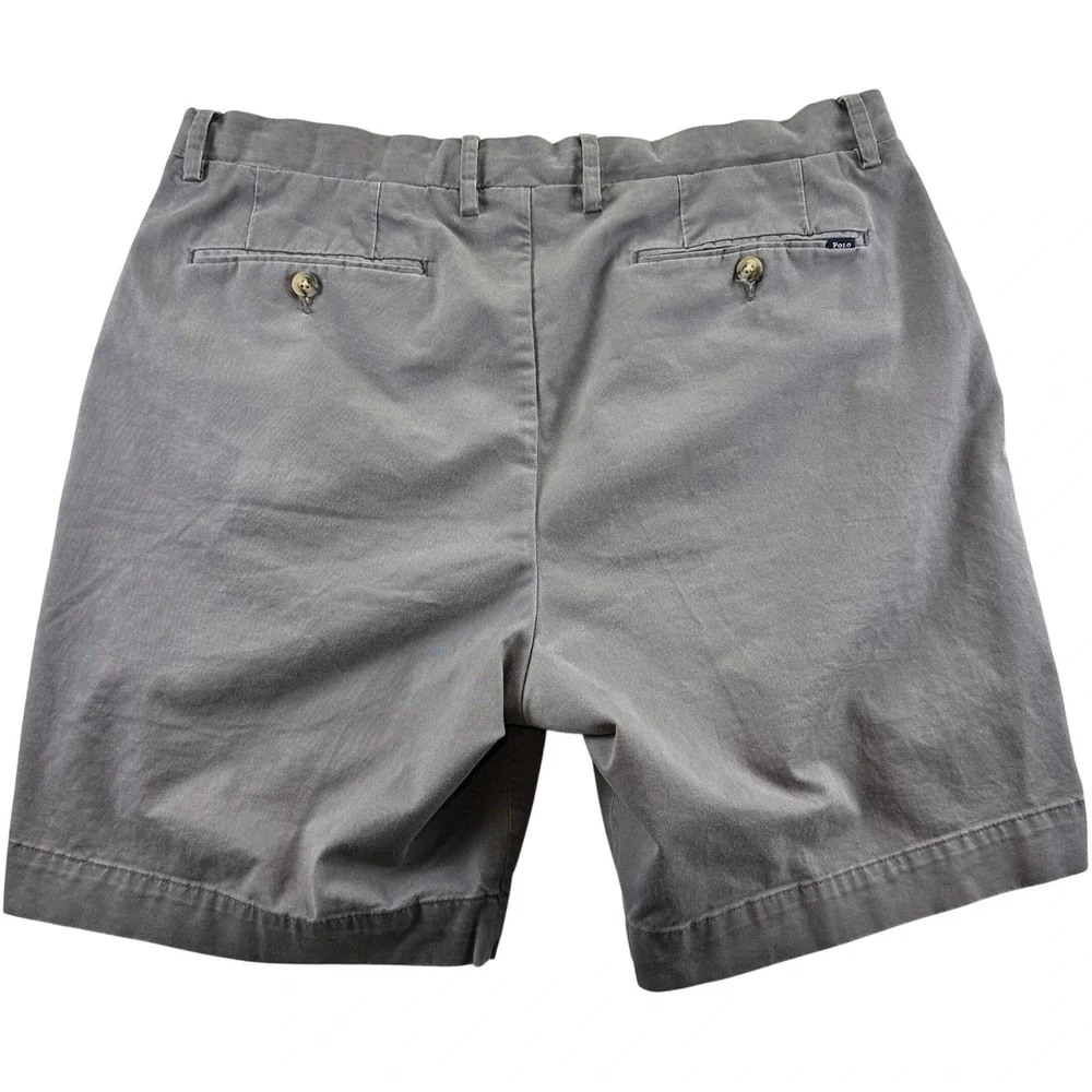 Polo Ralph Lauren Mens Gray Stretch Classic Fit Chino Shorts Size 35 Cotton